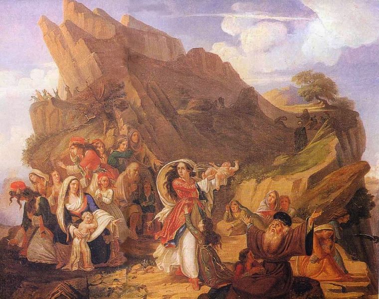 Ο χορός του Ζαλόγγου, ή Οι Σουλιώτισσες, έργο Claude Pinet , ελαιογραφία σε καμβά, Μουσείο Μπενάκη, Αθήνα